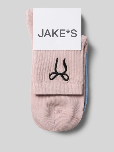 Produktfoto, Socken mit Label-Print im 2er-Pack von Jake*s Casual aus Baumwoll-Mix mit Stretch-Anteil, gerippter Abschluss, körpernaher Schnitt, rosa und blau