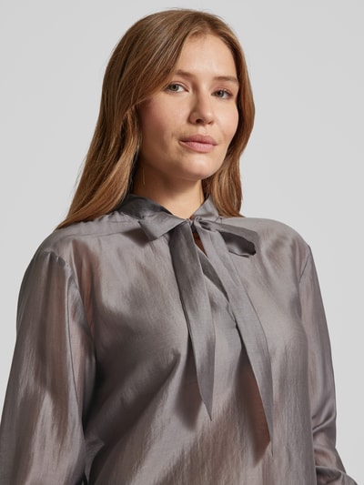 Stefanel Regular fit blouse met strikdetail Lichtgrijs - 3