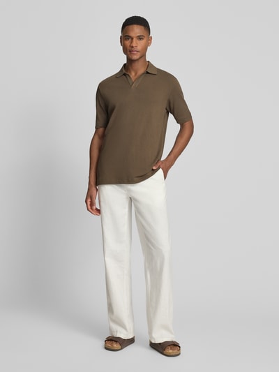 Marc O'Polo Regular Fit Poloshirt aus Baumwoll-Leinen-Mix Dunkelbraun 1