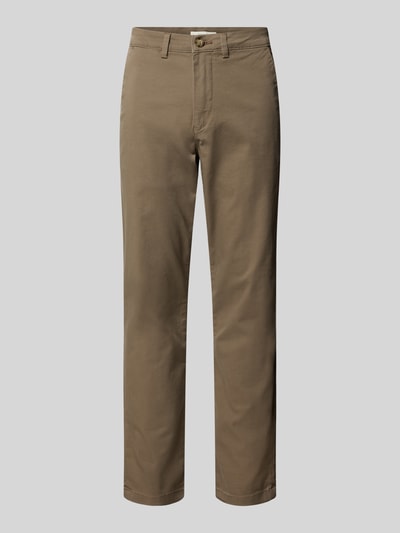 Produktfoto, Slim Fit Chino aus Bio-Baumwoll-Mix Modell '175-SLIM NEW MILES' von Selected Homme, Optik: Unifarben, Farbe Braun, glatte Textur, mit Gürtelschlaufen, Knopf und verdecktem Reißverschluss, seitlichen Eingrifftaschen und Gesäßtaschen, Passform Slim Fit, Bundhöhe Mid Waist, für Herren