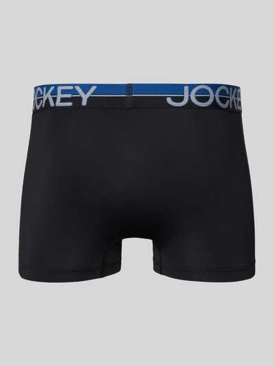 Produktfoto, Slim Fit Trunks mit Logo-Stitching im 3er-Pack von Jockey, Herren Trunks aus Elastischer-Material-Mix, schwarz mit blauem Elastischer-Logo-Bund