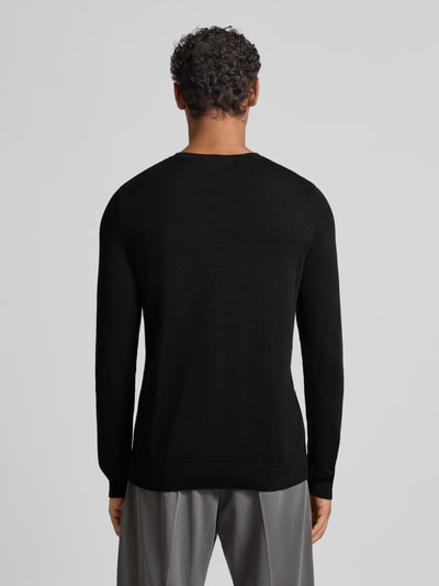 SELECTED HOMME Sweter z dzianiny o kroju regular fit z czystej bawełny model ‘BERG’ Czarny 5