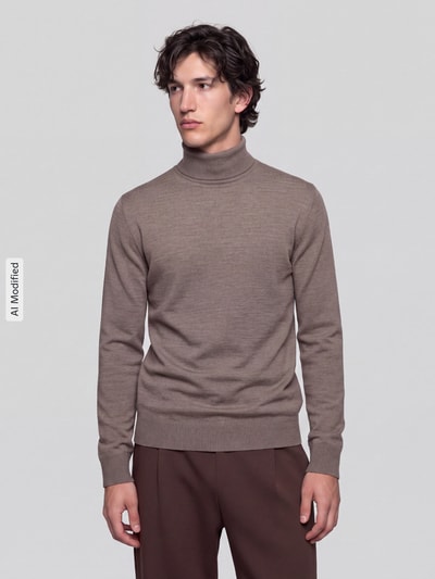 Jake*s Studio Men Regular Fit Rollkragenpullover aus reiner Wolle Modell 'MIKO' Mittelbraun 4