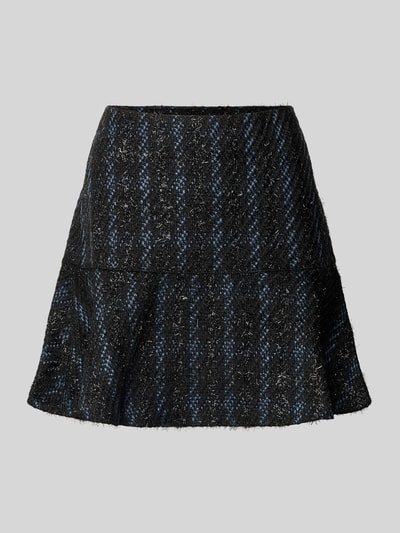 Produktfoto, Spódnica mini z mieszanki materiałów z dodatkiem wełny, luźny krój, model 'ANDIE' od Guess, wszyty zamek błyskawiczny, halka pod spódnicę, szerokość w pasie rozmiar S 38 cm, całkowita długość 40 cm, tekstura lekko błyszcząca, czarne i granatowe paski.