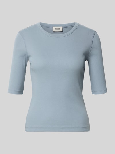Productfoto, Regular Fit Longsleeve met ronde hals Model 'Selay' van Drykorn, dames shirt met lange mouwen van puur katoen, structuurpatroon, halflange mouwen, ruglengte maat S 55 cm, lichtblauw
