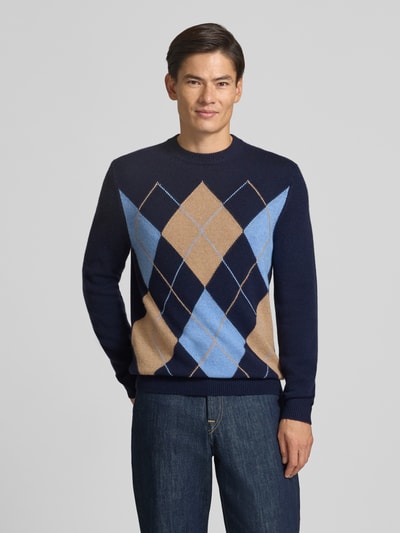 Christian Berg Men Slim Fit Pullover aus reinem Kaschmir in Strick-Optik Marine 4