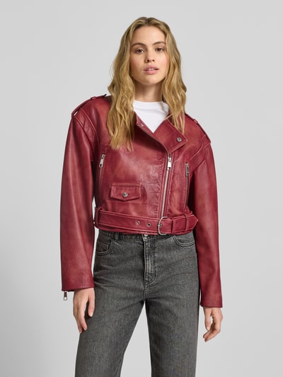 BOSS Orange Regular Fit Lederjacke aus echtem Büffelleder Modell 'SADORA' Bordeaux 4