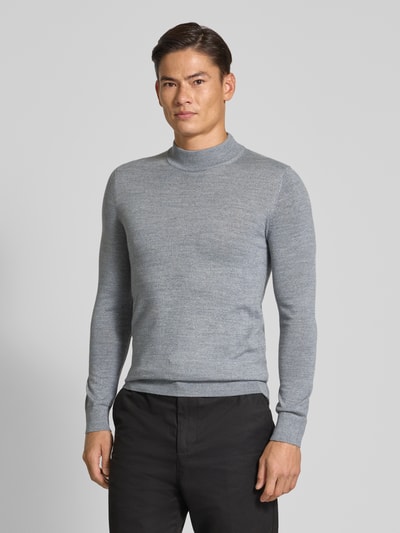 Christian Berg Men Gebreide pullover van een mix van merinowol met opstaande kraag Lichtgrijs gemêleerd - 4