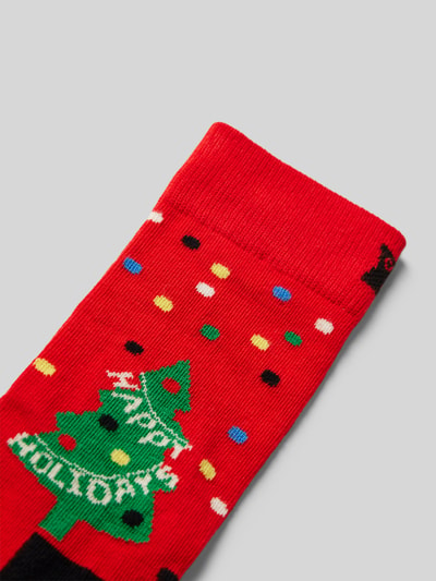 Happy Socks Socken mit Label-Stitching Modell 'Happy Holidays' Hellrot 2