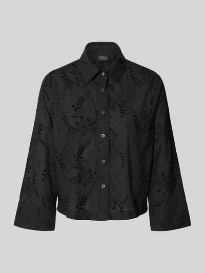Produktfoto, schwarze Regular Fit Langarmbluse aus reiner Baumwolle von s.Oliver BLACK LABEL, Ton-in-Ton Muster, glatte Textur