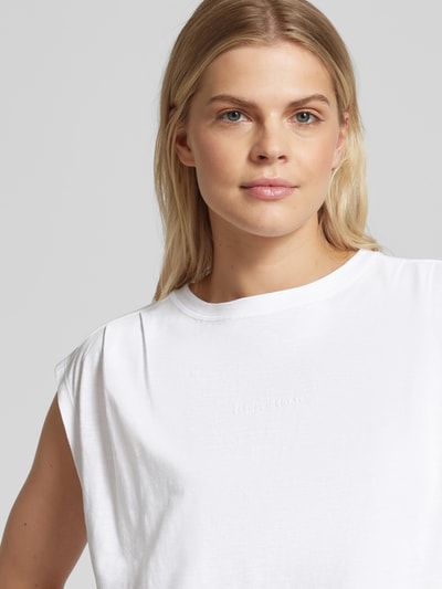 comma Casual Identity T-shirt met geribde ronde hals Wit - 3