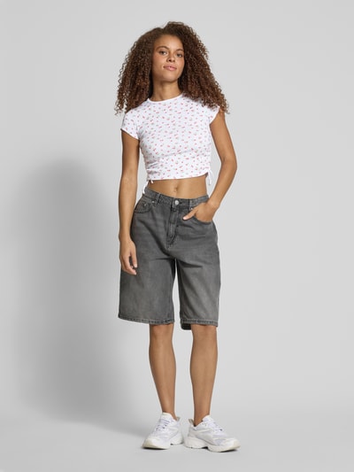 REVIEW Cropped T-Shirt mit Raffungen Weiss 1