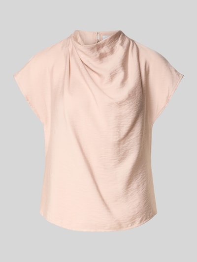 Produktfoto, Drapiertes Blusentop aus Modal-Mix von Jake*s Collection in hellem Beige, zarte Struktur, Kappärmel, Regular Fit, 58 cm Rückenlänge.