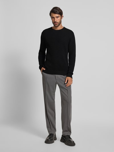 Matinique Gebreide pullover met ronde hals, model 'triton' Zwart - 1