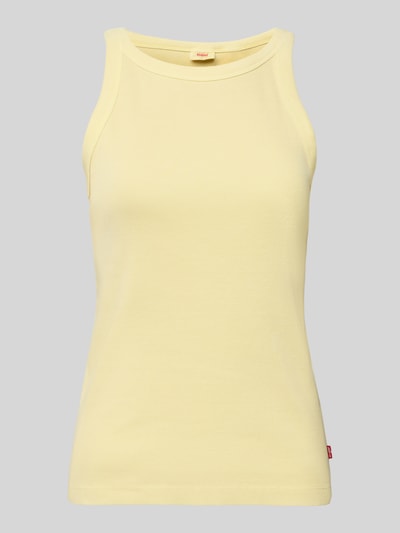 Productfoto, Slim Fit Tank Top uit pure katoen van Levi's®, effen lichtgeel, ribstructuur, labelprint, U-hals, brede bandjes