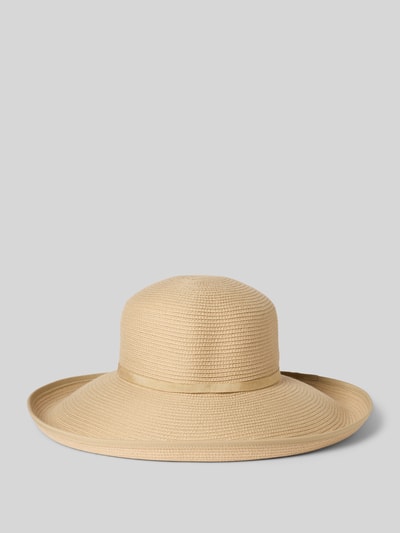 Produktfoto, Hut mit breiter Krempe Modell 'Raffaelo' von Loevenich, beige Farbe, runde Form, feine Textur, mit Hutband.