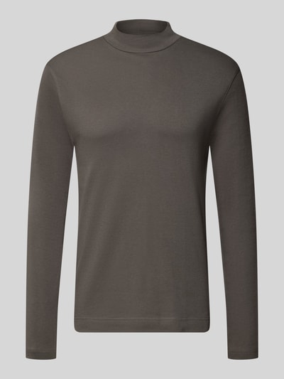 Produktfoto, Regular Fit Longsleeve aus reiner Baumwolle mit Stehkragen von Christian Berg Men, brązowy odcień, gładka faktura, krój regular fit, bawełna, elastyczne wykończenia, długość tyłu w rozmiarze M: 65 cm