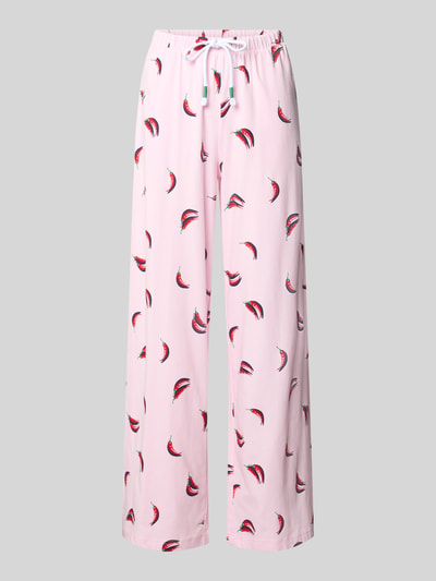 Productfoto, roze wide fit pyjamabroek van katoenmix met all-over motiefprint, elastische band met tunnelkoord, Wide Fit Pyjama-Hose aus Baumwoll-Mix van Mey, dames pyjamabroek