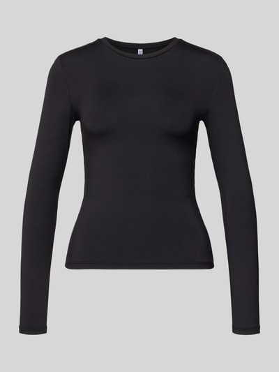 Produktfoto, Slim Fit Langarmshirt mit Rundhalsausschnitt Modell 'LULA' von Pieces in Schwarz, unifarben, Stretch-Webstruktur