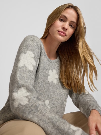 ICHI Strickpullover mit floralem Allover-Print Modell 'Kamara' Mittelgrau 3