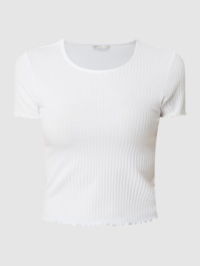 Only Cropped T-Shirt mit Rippenstruktur Modell 'Emma' Weiss 2