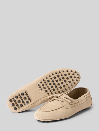 Produktfoto, Mokassins mit Schnürung Modell 'CPH545' von Copenhagen, beige, mit Abgerundete-Spitze, Mokassin-Design, Profilsohle, Schafthöhe 8 cm, Schaftweite 12 cm, Textur aus Veloursleder.