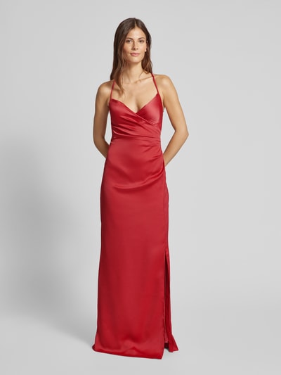 Jake*s Cocktail Abendkleid mit V-Ausschnitt Hellrot Melange 4