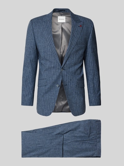 Produktfoto, Slim Fit Anzug mit 2-Knopf-Sakko von Roy Robson aus Baumwoll-Mix mit Schurwoll-Anteil, blau, feine Streifen, glatte Textur