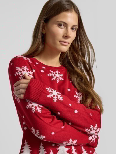 Vila Strickpullover mit Rundhalsausschnitt Modell 'SNOWI' Rot 3