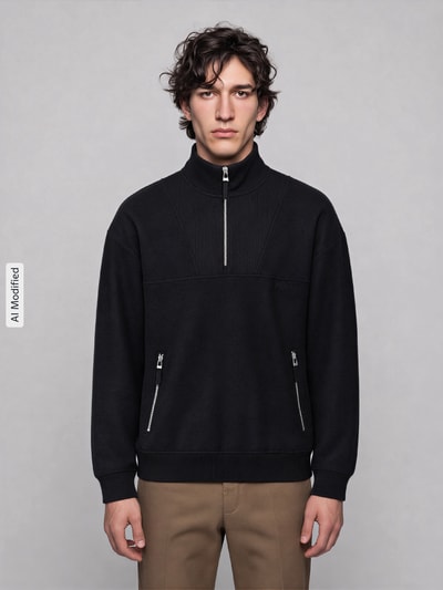 HUGO Regular Fit Troyer aus Baumwoll-Mix Modell 'Deren' Black 4