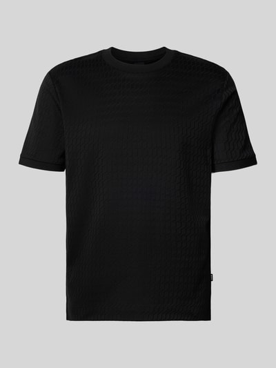 Produktfoto, schwarzes Regular Fit T-Shirt aus reiner Baumwolle Modell 'THOMSON' von BOSS mit feinem Strukturmuster und Label Patch, unifarben