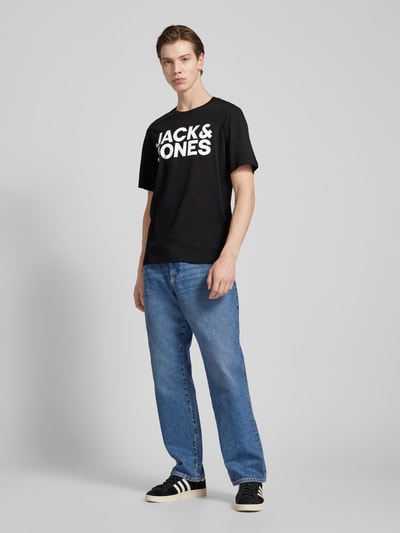 Jack & Jones T-shirt met labelprint, model 'CORP' Zwart - 1