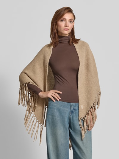 Weekend Max Mara Poncho van zuivere scheerwol met franjes model 'TORNADO' Zand - 4