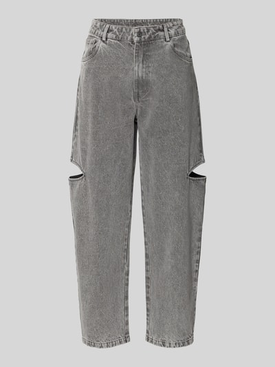 Produktfoto, Mom Fit Jeans mit Cut Out von Karo Kauer aus Reine Baumwolle, graue Waschung, Knopf-Reißverschluss, 5-Pocket-Design