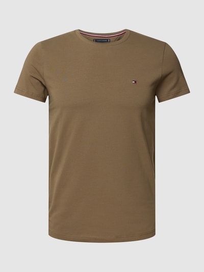 Tommy Hilfiger Slim fit T-shirt met labelstitching Olijfgroen - 2