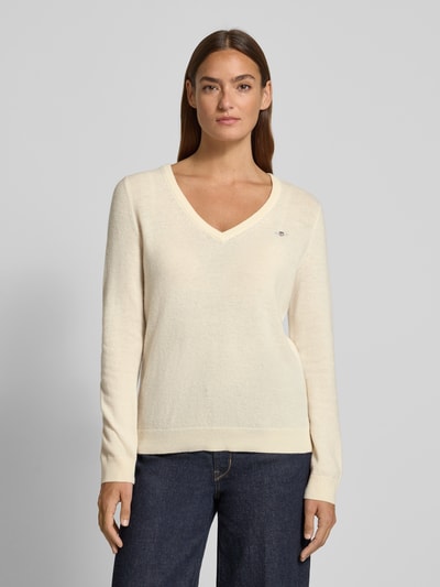 GANT Strickpullover aus Lammwoll-Mix mit V-Ausschnitt Offwhite 4