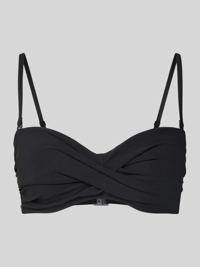 Produktfoto, czarny bikini bandażowe z marszczeniami, wyprofilowane miseczki, cienkie ramiączka, zapięcie na haftkę, mieszanka materiałów z dodatkiem streczu, model 'Solid' od Barts