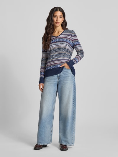 Christian Berg Woman Sweter z dzianiny z prążkowanymi wykończeniami Ciemnoniebieski melanż 1
