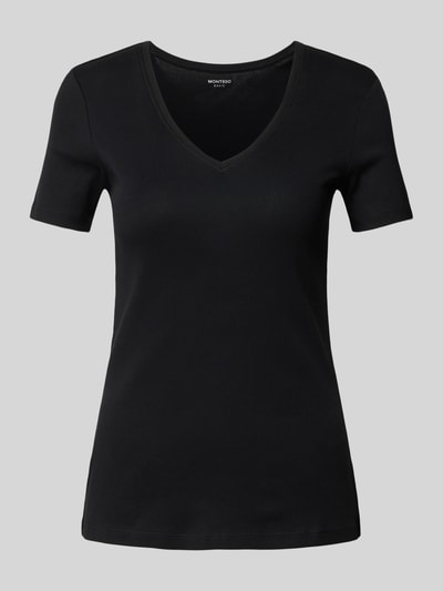 Montego T-Shirt mit V-Ausschnitt in unifarbenem Design Black 2