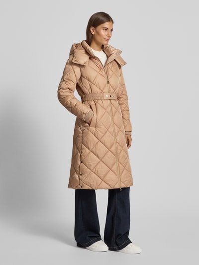 s.Oliver BLACK LABEL Regular fit gewatteerde lange jas met tweewegritssluiting Cognac - 1