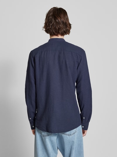 Only & Sons Slim fit linnen overhemd met opstaande kraag, model 'CAIDEN' Marineblauw - 5