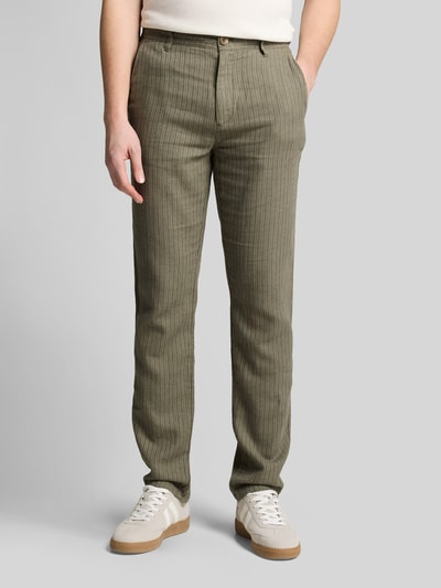 Tom Tailor regular fit chino van linnen-katoenmix Olijfgroen - 4