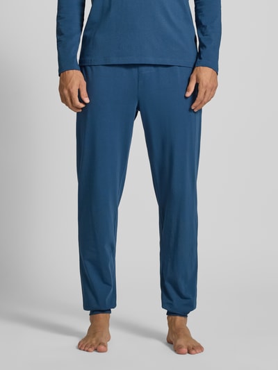 BOSS Spodnie dresowe o kroju regular fit z mieszanki bawełny Ciemnoniebieski 4