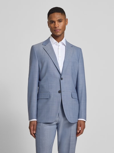 Männermodel trägt Slim Fit Anzugsakko aus Woll-Mix Modell 'THEO' von SELECTED HOMME in Melange-Optik, Ganzkörperansicht von vorne.