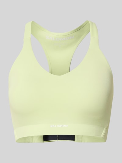 Productfoto, lichtgroen 'Racerback-Bustier mit Logo' van Salomon uit stretch-materiaalmix met aansluitende pasvorm, logo, racerback