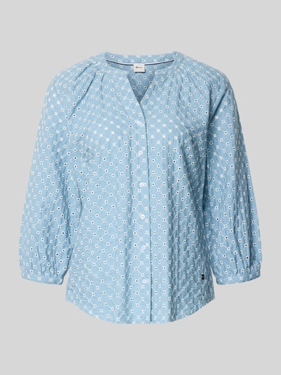 Produktfoto, Regular Fit Bluse aus reiner Baumwolle Modell 'VELIA' von Brax, Optik: Unifarben, Muster: Kariert, Label-Detail, Popeline-Struktur, eingestickte Luftlöcher, V-Ausschnitt, einreihige Knopfleiste, 1/2-Arm.