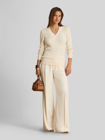 Lauren Ralph Lauren Sweter o kroju regular fit z mieszanki bawełny z wyhaftowanym logo Beżowy 1