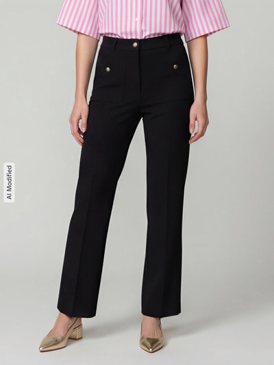 Raffaello Rossi Regular fit barrel leg broek van viscosemix model 'Miley Buttons' Zwart - 4