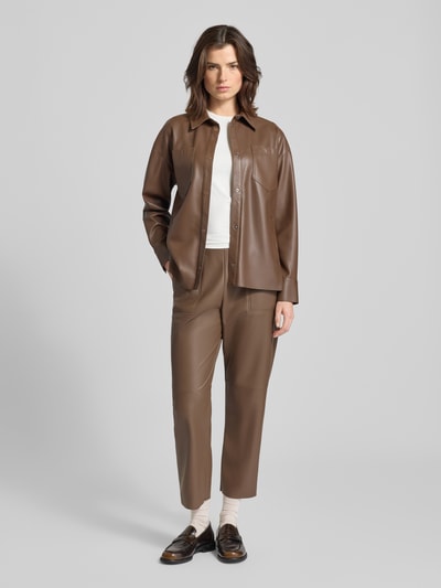 MAX&Co. Regular fit broek in leerlook met steekzakken opzij, model 'CREATIVO' Hazelnoot - 1