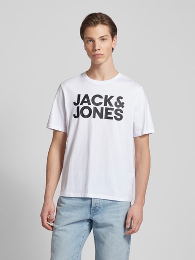 Jack & Jones T-shirt met labelprint, model 'CORP' Wit - 4